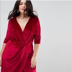 Club L Red Velour Wrap Front Dress